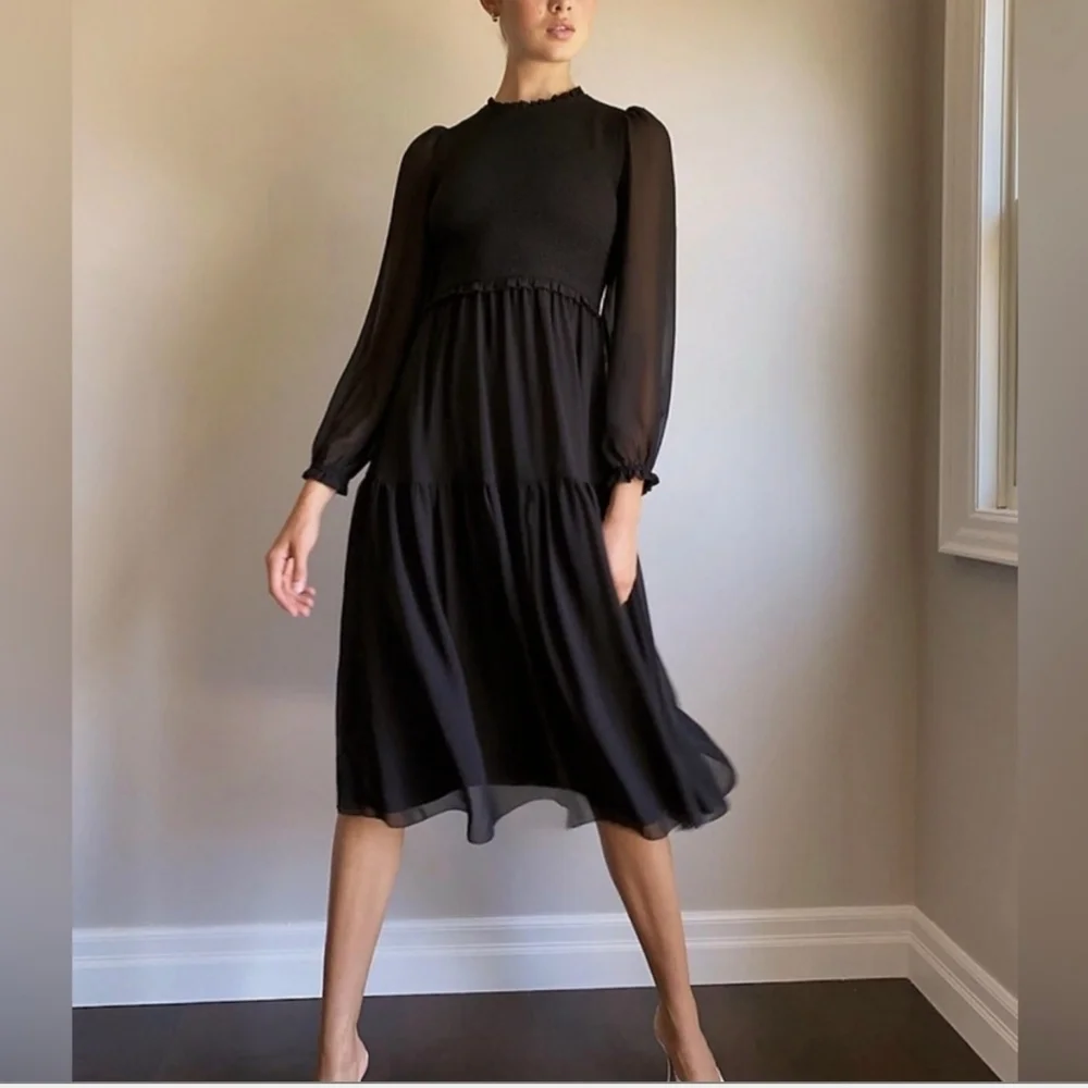 Wilfred Aritzia Rosalyn Dress Midi Black Size XS - Picture 3 of 13